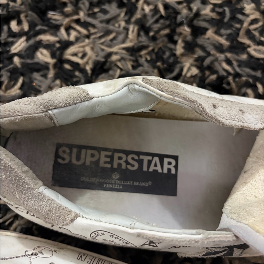 Golden Goose White Leather Low-Top Sneakers with Black Star and Gray Suede - Picture 9 of 13